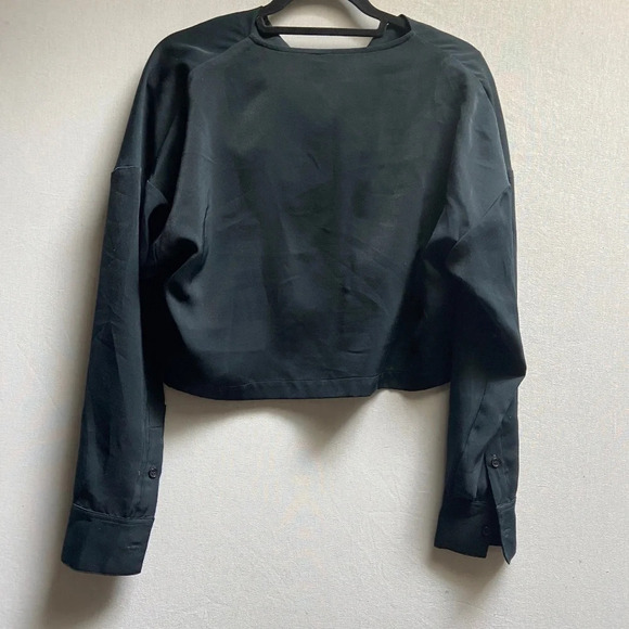 Oak + Fort drape front long sleeve black  Oversized blouse Sz XS - Picture 2 of 11